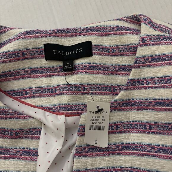 NEW Talbots Women’s Size 8 Pink Blue White Striped Blazer Cotton Jacket Tweed - Picture 12 of 16